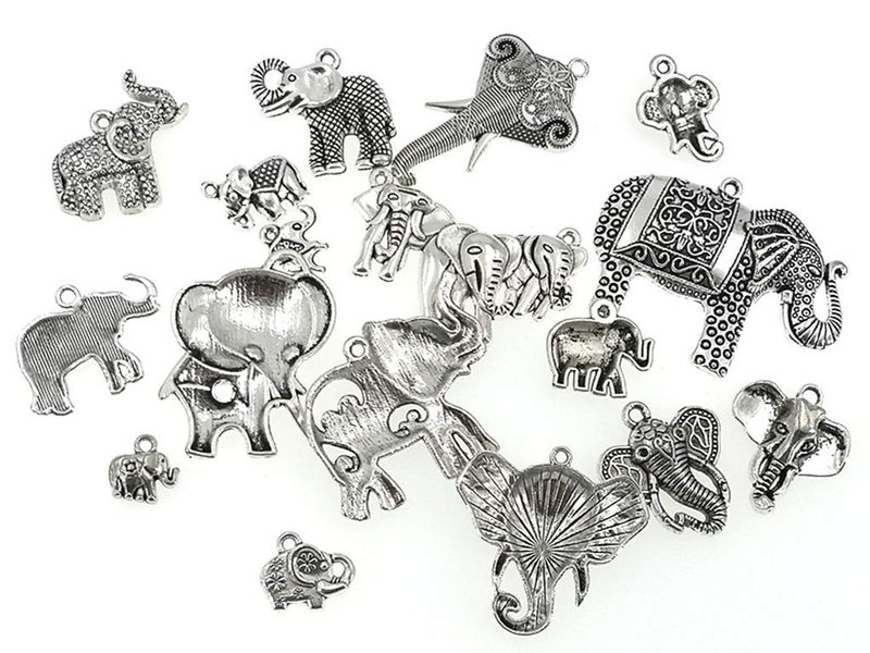 Kinteshun Assorted Elephant Charm Pendant Connector for DIY Jewelry Making Accessaries(17pcs,Antique Silver Tone) - Image 2